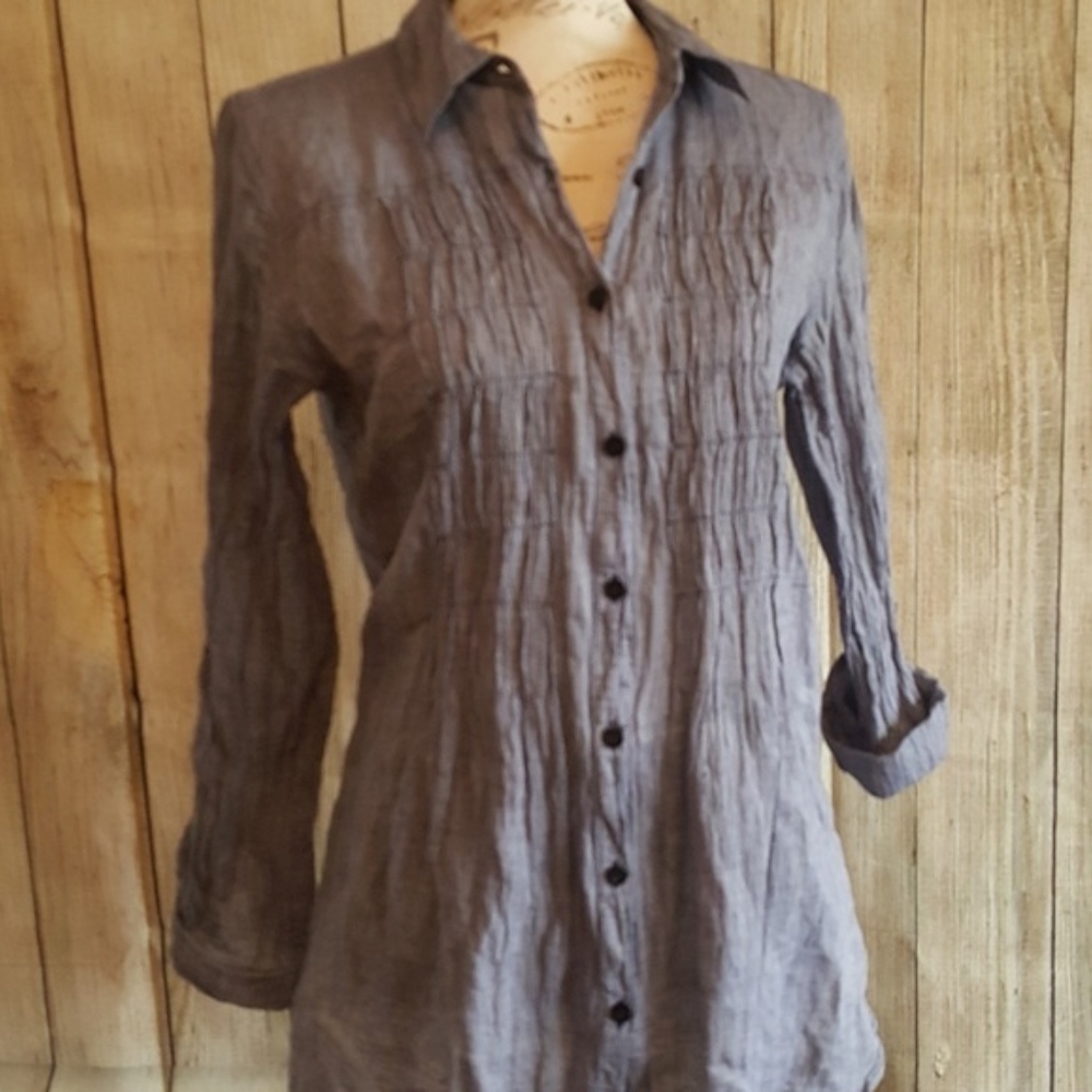 CHICO'S long‎ sleeve chambray button down shirt